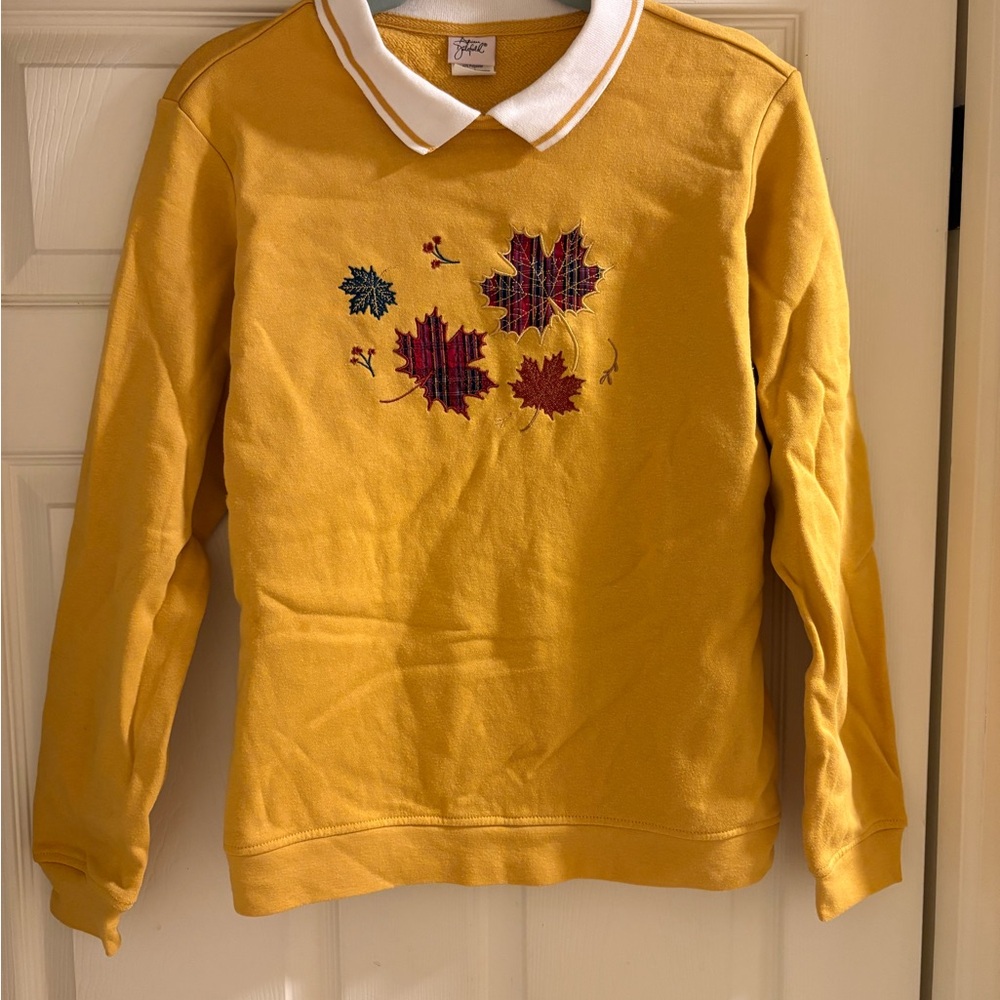Adrian Delafield Mustard Sweater with Leaf Embroidery
